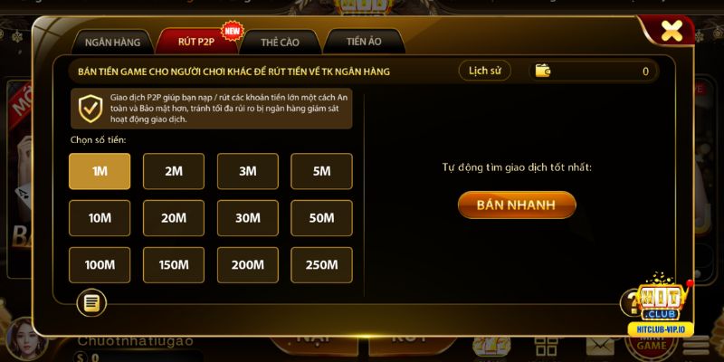 Hướng dẫn rút tiền Hitclub qua P2P