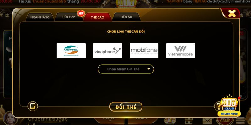 Hướng dẫn rút tiền Hitclub bằng Thẻ cào