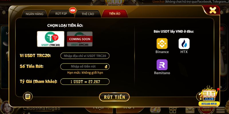 Hướng dẫn rút tiền Hitclub bằng Tiền ảo